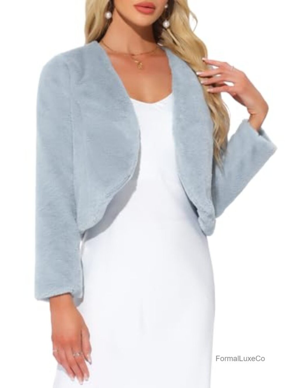 Faux Fur Cropped Jacket Long Sleeve Wedding Bolero Coat